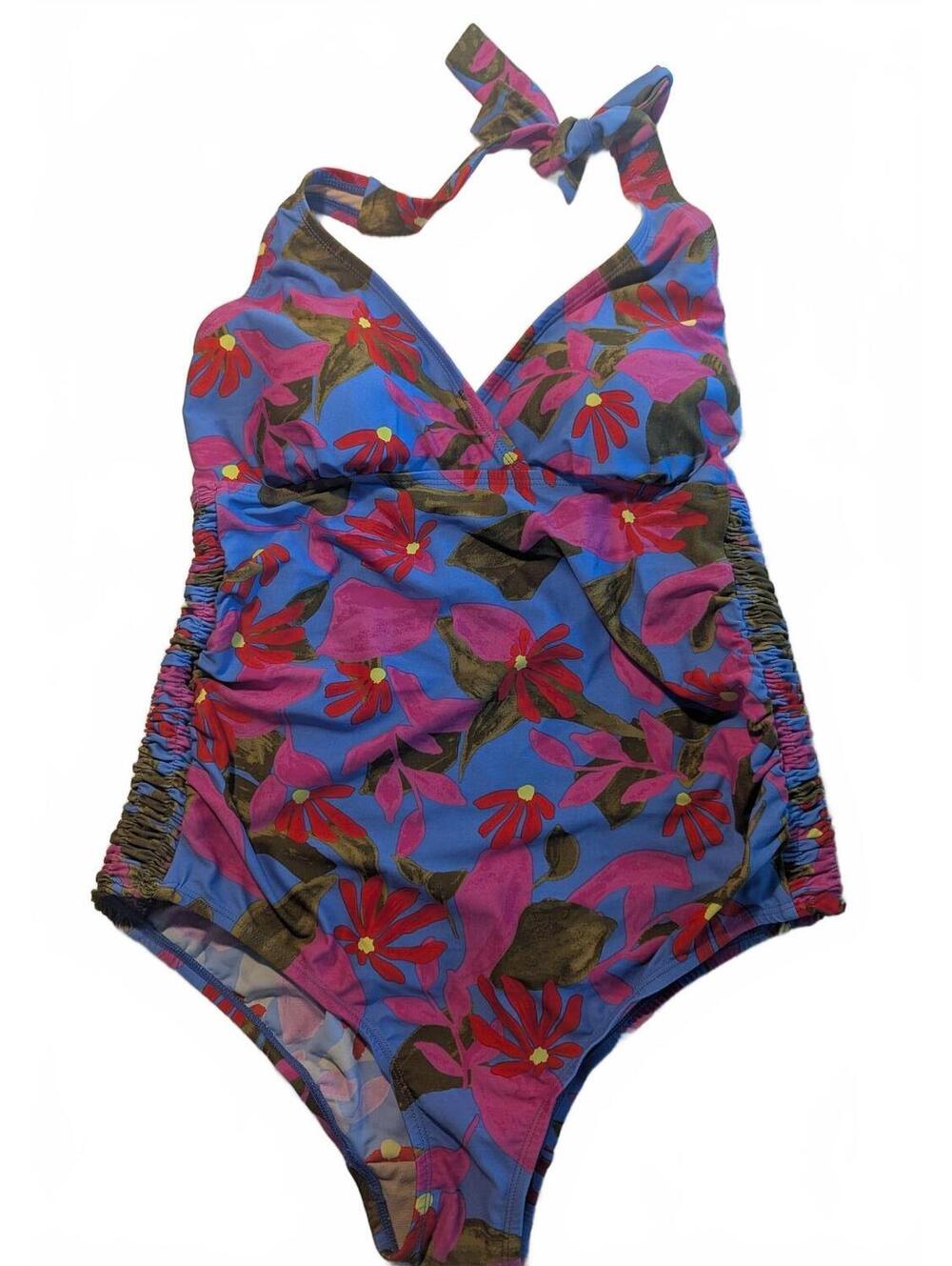 NWOT Maternity Floral Print One-Piece Swimsuit with Halter Neck